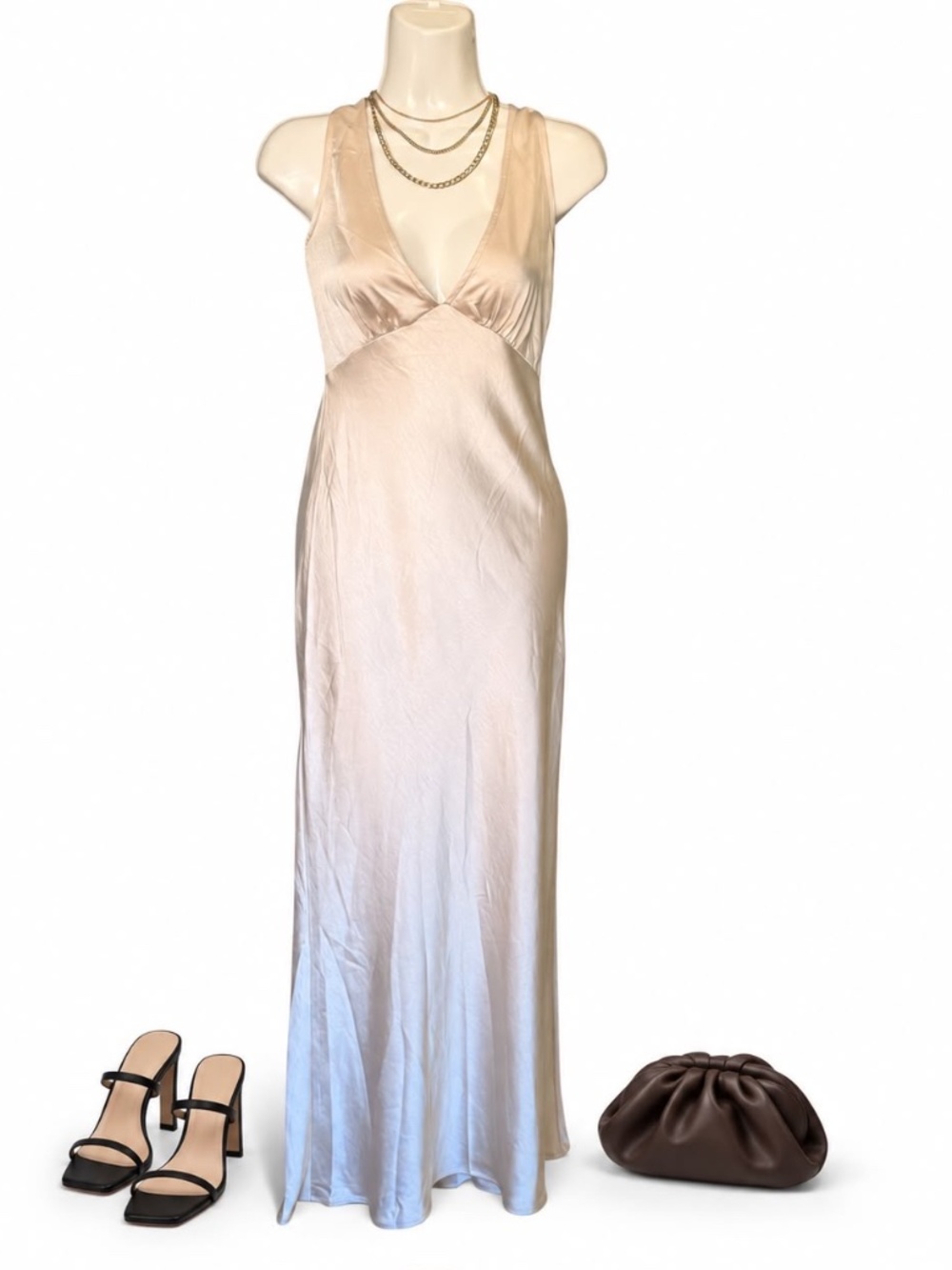 Princess Polly Cream Satin Backless Maxi Dress NWT US 0